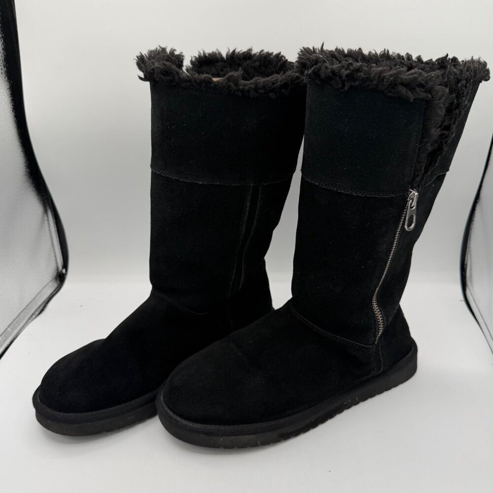 Koolaburra By UGG Aribel Tall Boots Womens Size 9 Black Suede Shearling - Picture 2 of 12